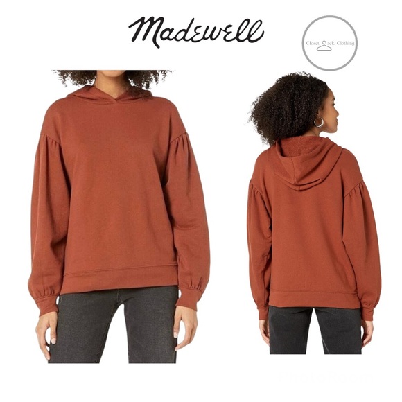 Madewell Pleat-Sleeve Shrunken Hoodie Sweatshirt Size Small - Picture 1 of 6
